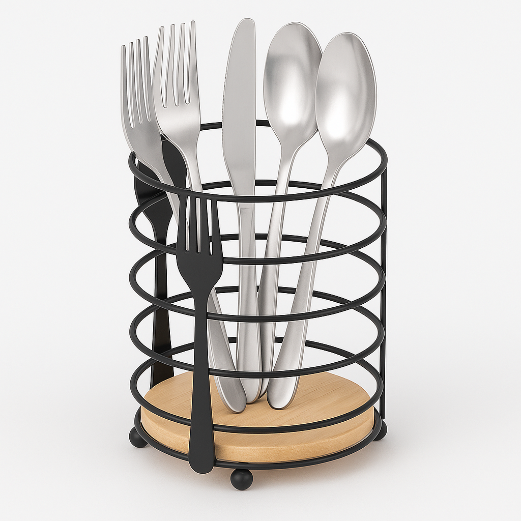 Modern Metallic & Oak Round Spoon Holder