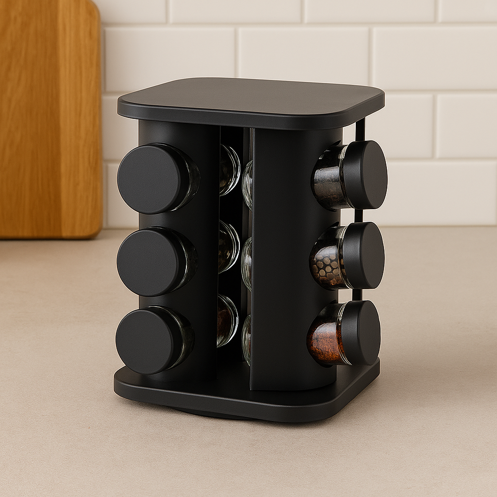 Modern Matte Black Revolving Spice Organizer (12 Pc.)