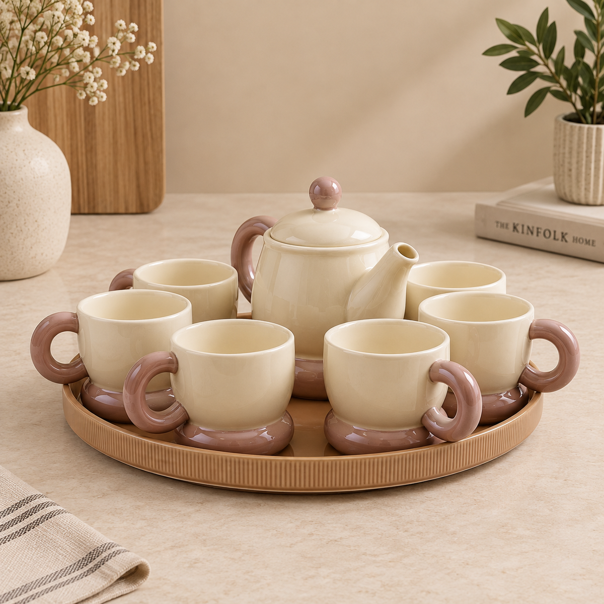 Modern Ceramic Tea Set with Serving Tray