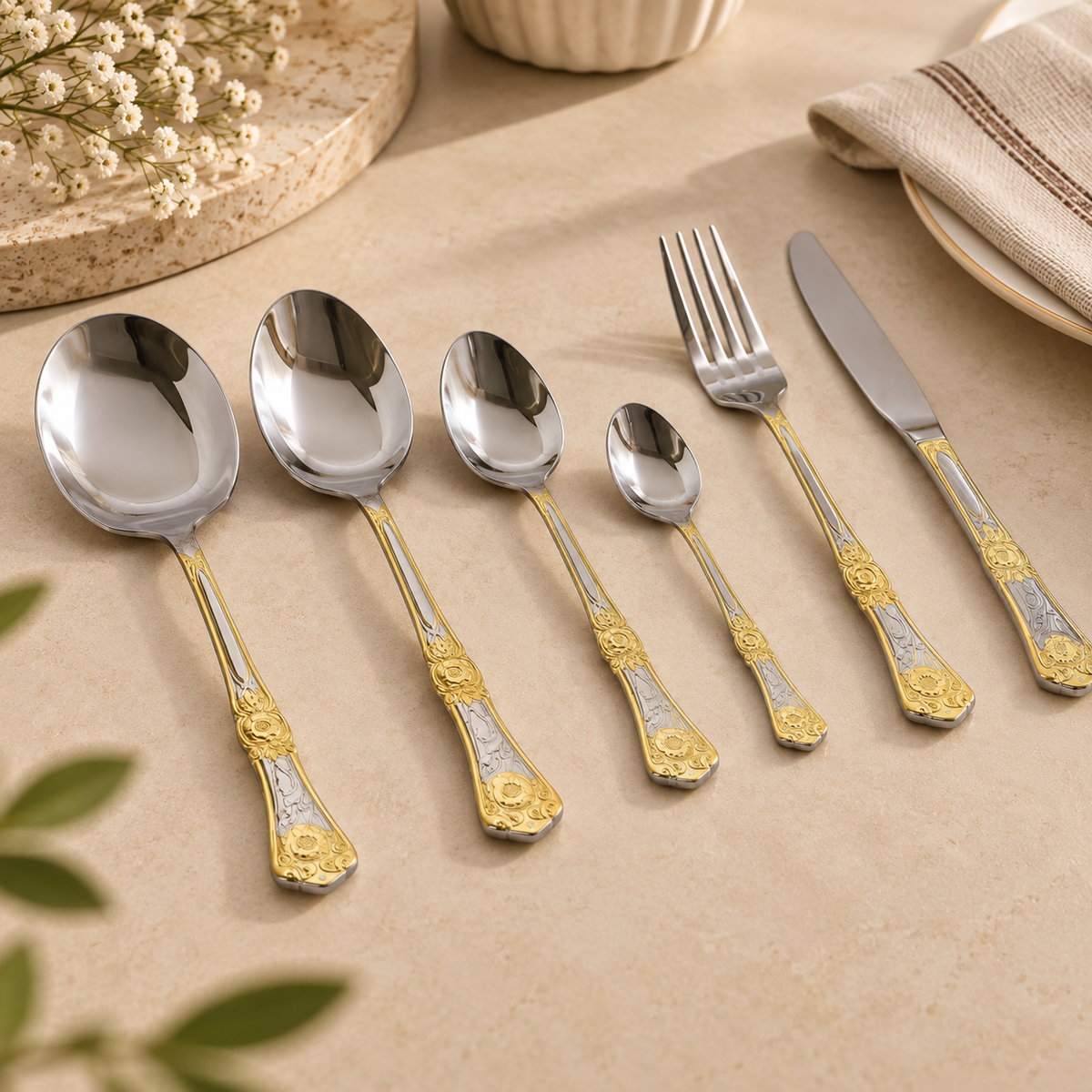Premium Stainless Steel Gold-Accent Cutlery Set