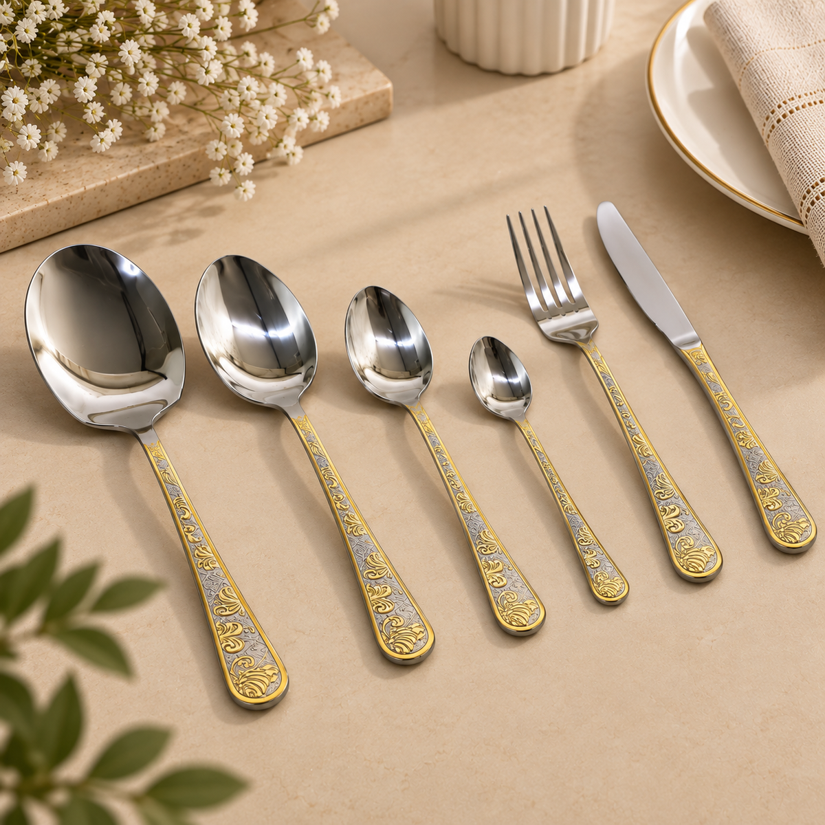 Royal Gold-Accent Stainless Steel Cutlery Set