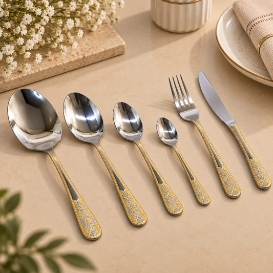 Luxury Gold Floral Stainless Steel Cutlery Set