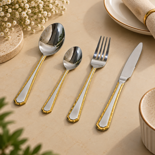 Royal Gold-Trim 24-Piece Stainless Steel Cutlery Set