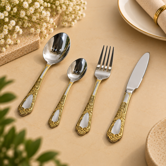 Luxury Gold Scroll 24-Piece Cutlery Set