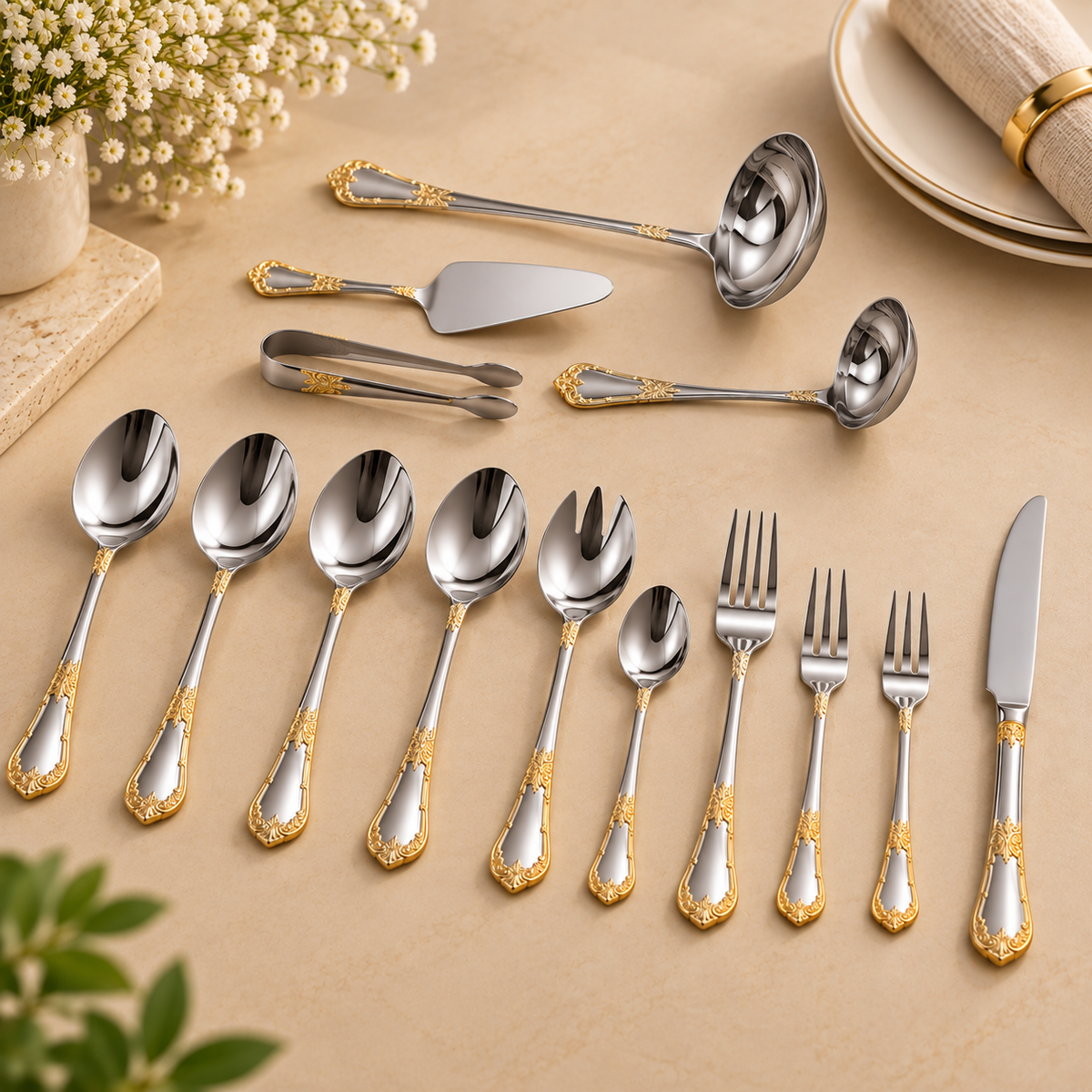 Royal Gold Filigree 72-Piece Stainless Steel Cutlery Set