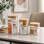 3 Pcs Airtight Glass Jars For Food Storage With Wooden Lids