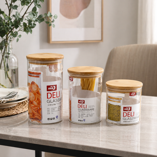 3 Pcs Airtight Glass Jars For Food Storage With Wooden Lids