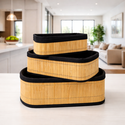 Multipurpose Bamboo Basket Set Black - Square