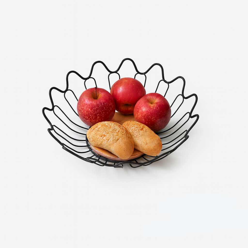 Leaf Shaped Metallic & Oak Fruit Basket