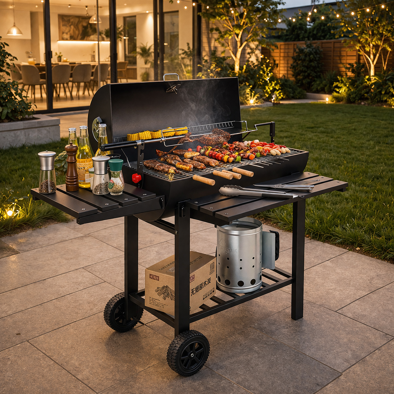 Outdoor Party Automatic Roaster Rotisserie Kit Barrel Bbq Grill