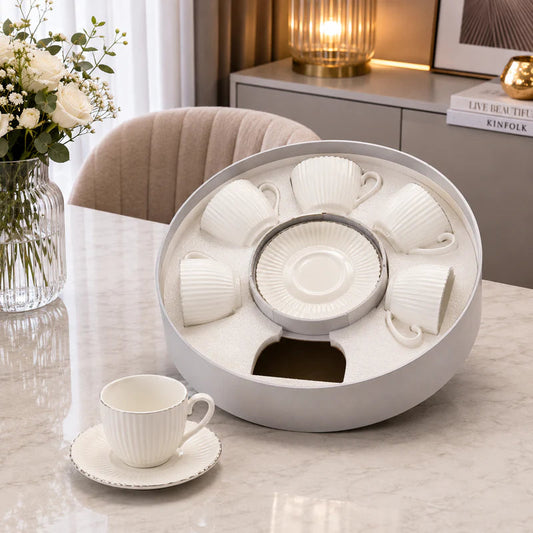 Royal Fluted Ceramic Coffee Set - 12Pcs