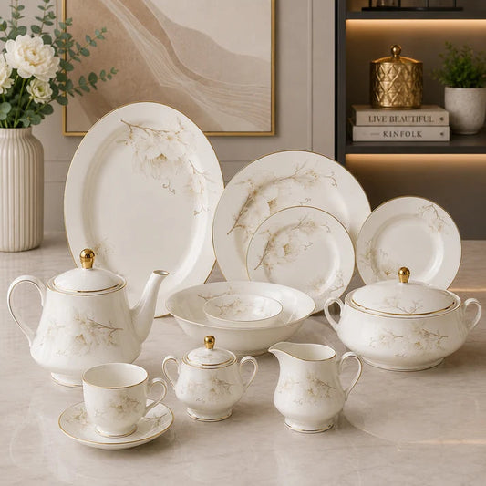 Ivory Blossom Grace Dinner Set – 61 Pieces