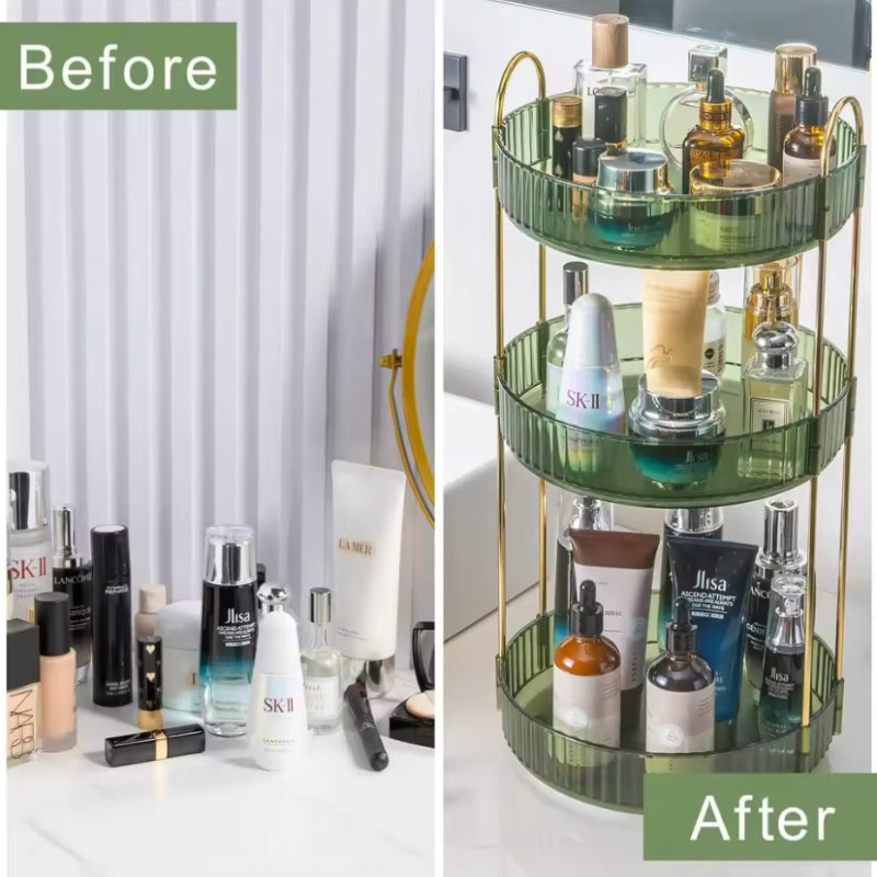 Luxury 360° Rotating Makeup Organizer, Transparent Cosmetics Storage Rack, Multifunctional Large Capacity Storage Box
