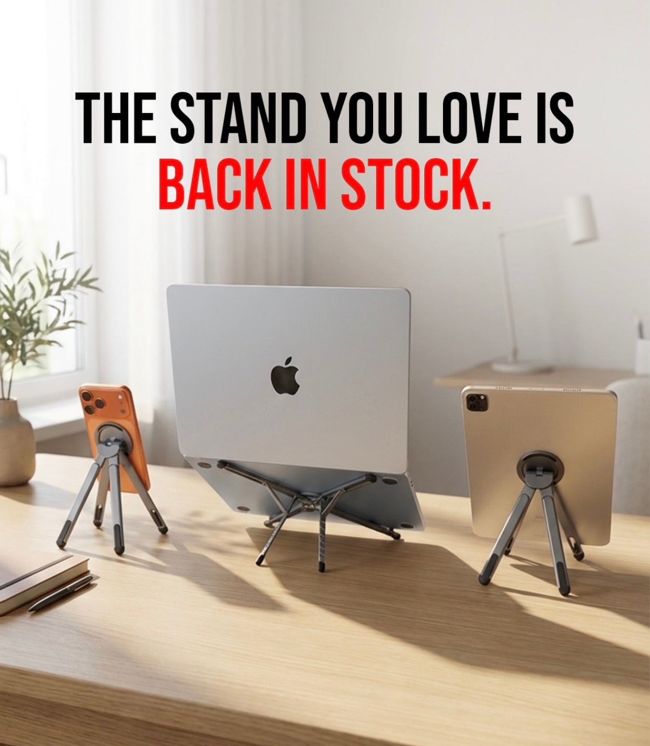 3-in-1 Adjustable Device Stand Compatible For Laptop, Tablet & Phone Stand