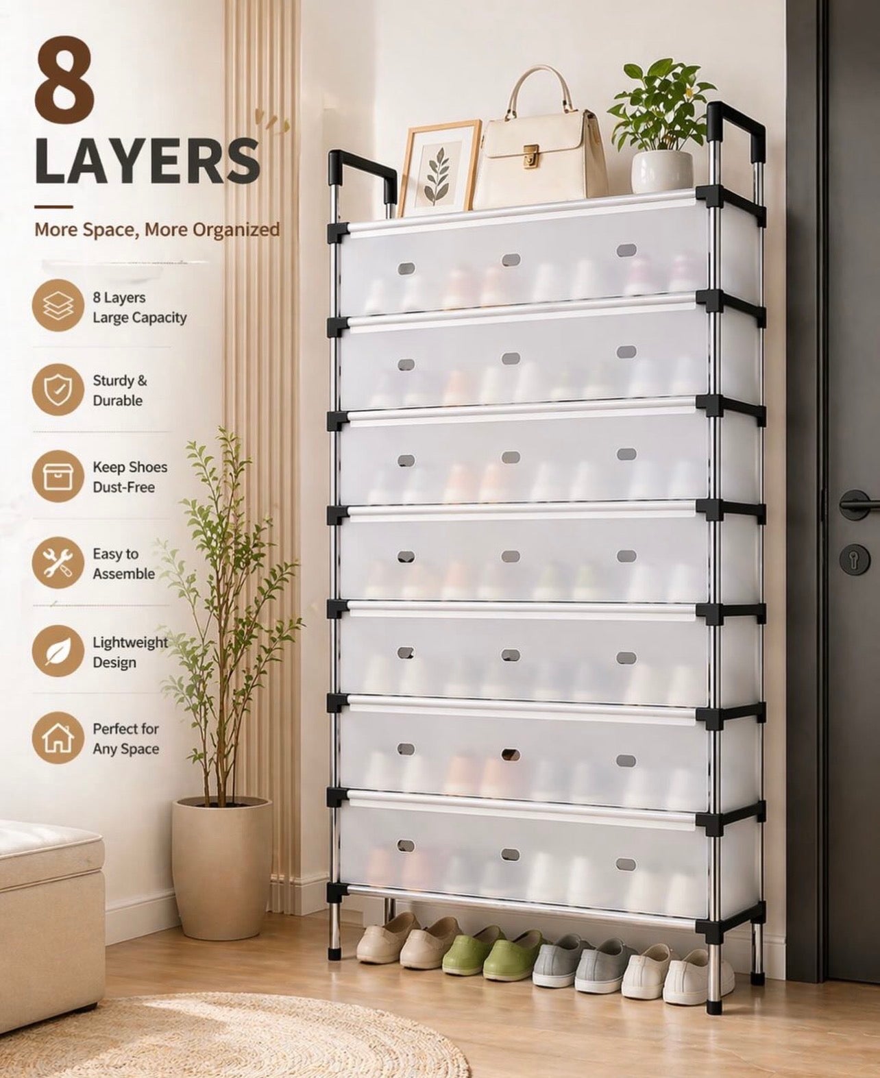 Stackable Shoe Cabinet with Dustproof Cover