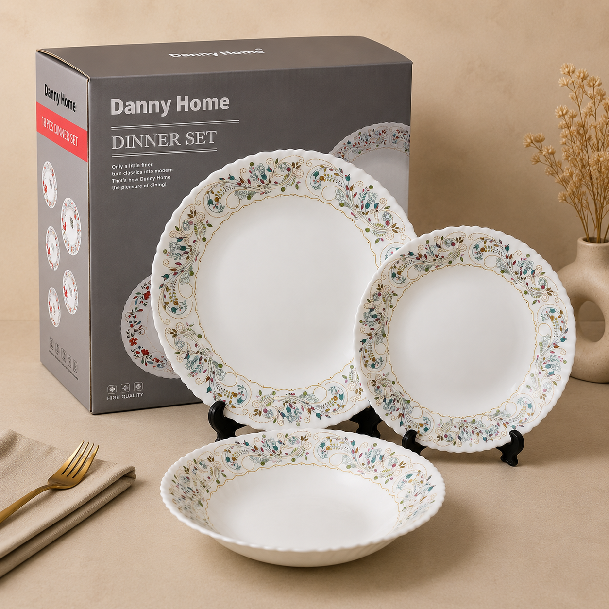 Danny Home™
Danny Home 18 Pcs Floral Vine Dinner Set