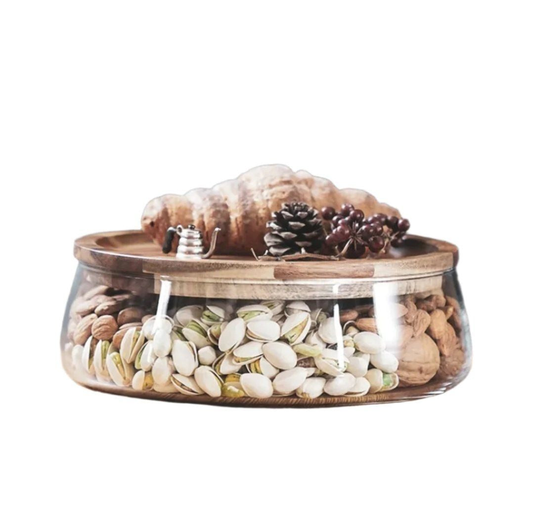Transparent Glass Storage Canister With Wooden Lid