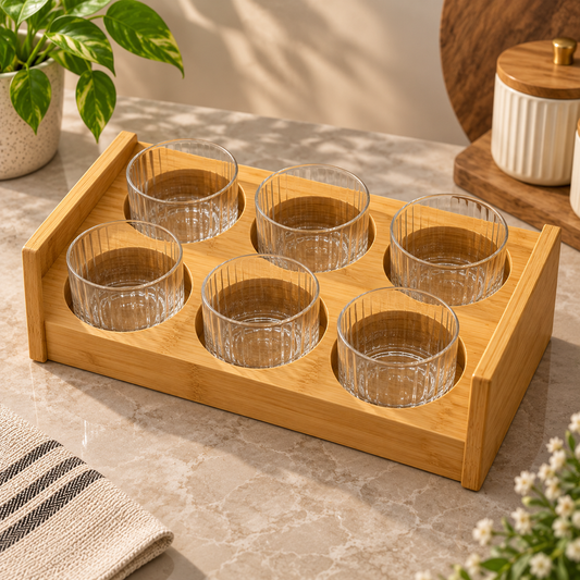 Premium Wooden 6-Piece Glass Holder Stand