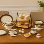 Two-Tier Wooden Dessert & Serving Stand With Metal Frame