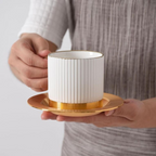 Striped Coffee & Tea Cup Set With Metal Saucer – Set Of 6 | Elegant Gift Set |