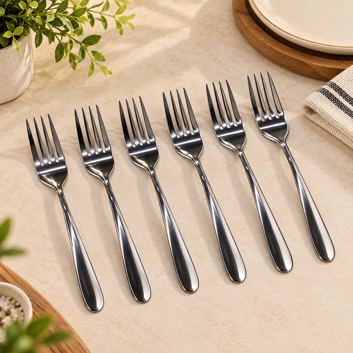 Premium Silver Stainless Steel Fork Set – 6 Pcs