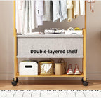 WOODEN COAT RACK STAND WITH FABRIC BASKET