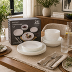 Danny Home 24Pcs Opalware White Dinner Set