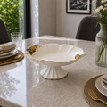 Angela Royal Floral Gold Accent Ceramic Pedestal Bowl – 12 Inch
