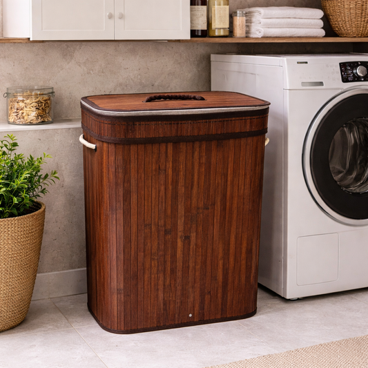 Rectangular Bamboo Laundry Basket - Dark Brown