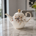Angela Elegant Floral Gold-Line Ceramic Teapot