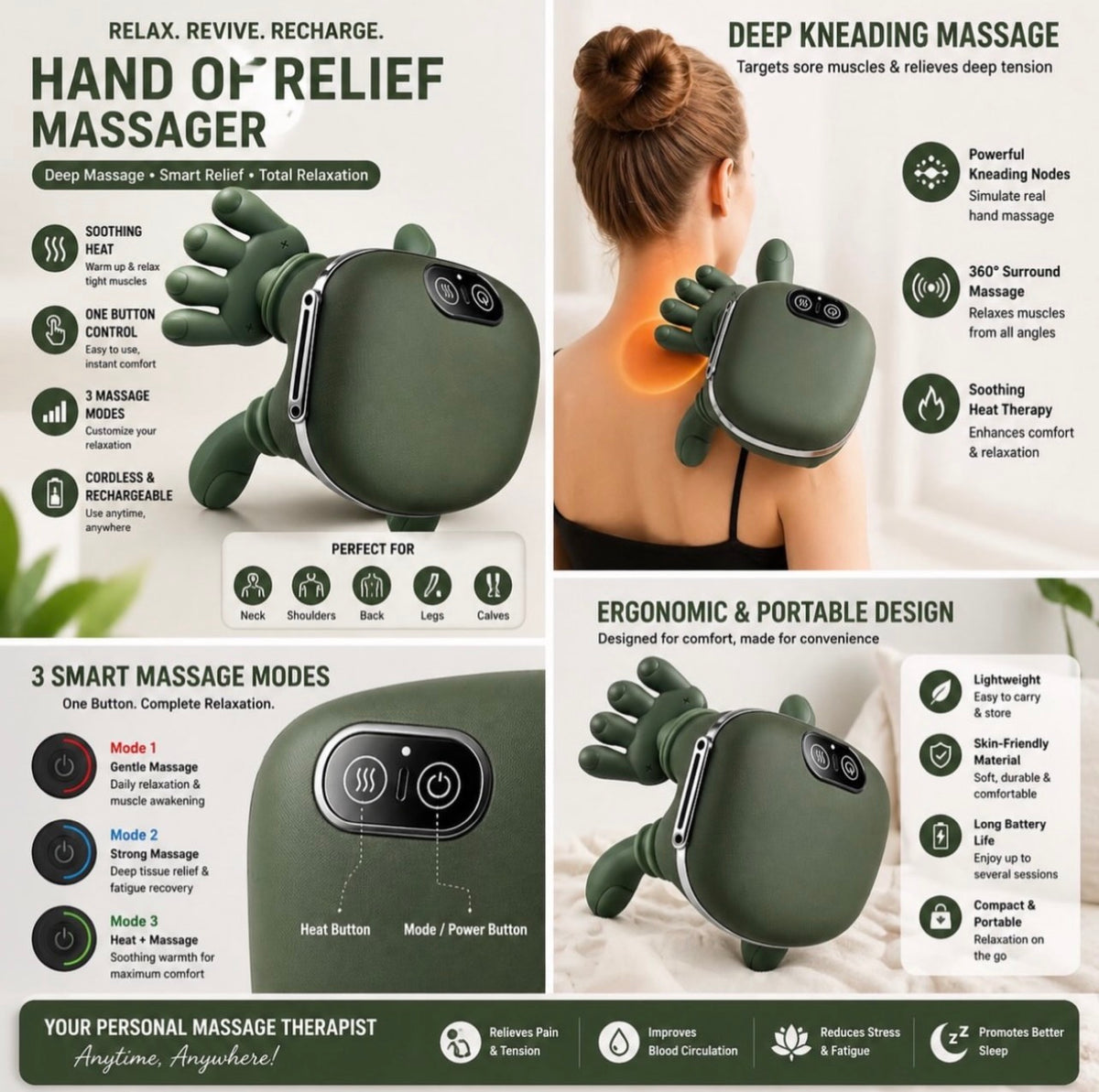 Neck And Back Massager With Heat For Pain Relief, Wireless Portable Shoulder & Back Kneading Massage Pillow