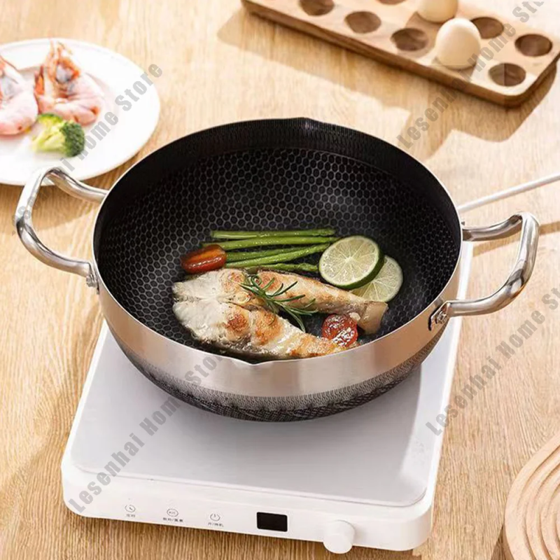 Non-Stick Wok Egg Pan, Stainless Steel Soup Pot, Honeycomb Induction Cooker, Gas Stove