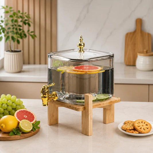 Premium 3.2L Glass Beverage Dispenser with Wooden Stand