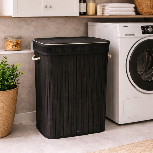 Rectangular Bamboo Laundry Basket - Black