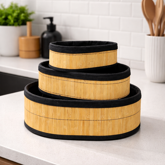 Multipurpose Bamboo Basket Set Black - Round