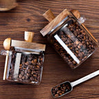 Wooden Knob Glass Jar With Spoon