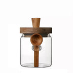 Wooden Knob Glass Jar With Spoon