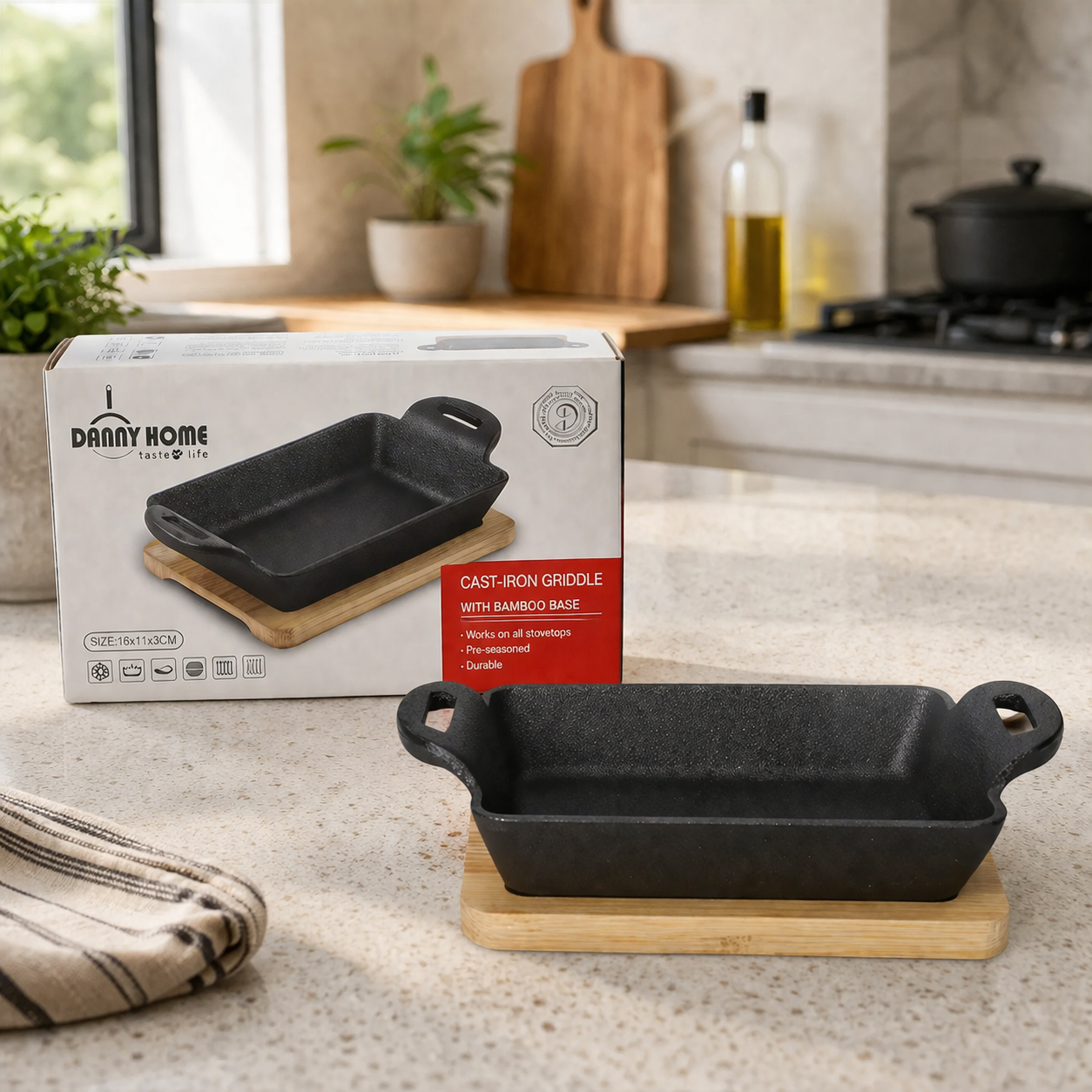 Danny Home Sizzling Pan with Bamboo Base 19.4cm