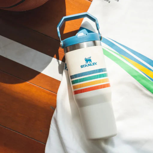 The IceFlow™ Flip Straw Tumbler | 30 OZ - Cream Strip