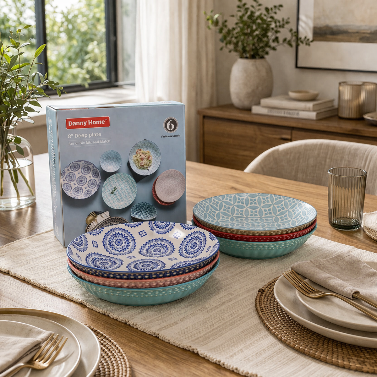 Danny Home Bohemian Design Pasta Bowls 6pcs 20.4cm