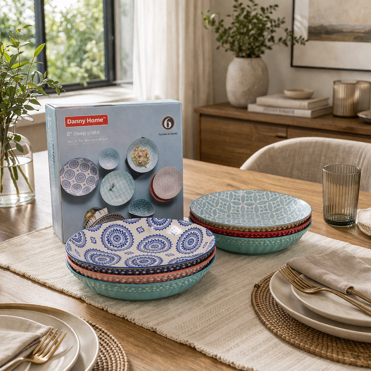 Danny Home Bohemian Design Pasta Bowls 6pcs 20.4cm