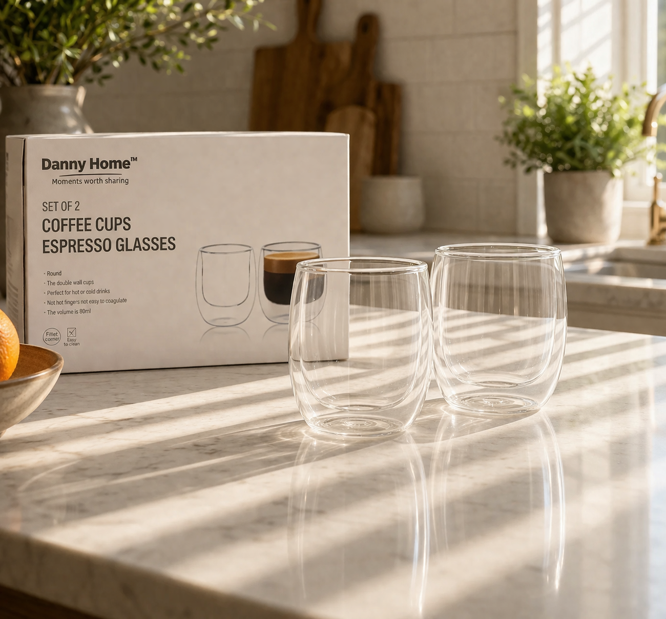Danny Home Double Walled Espresso Glasses 80ml - 2Pcs Set