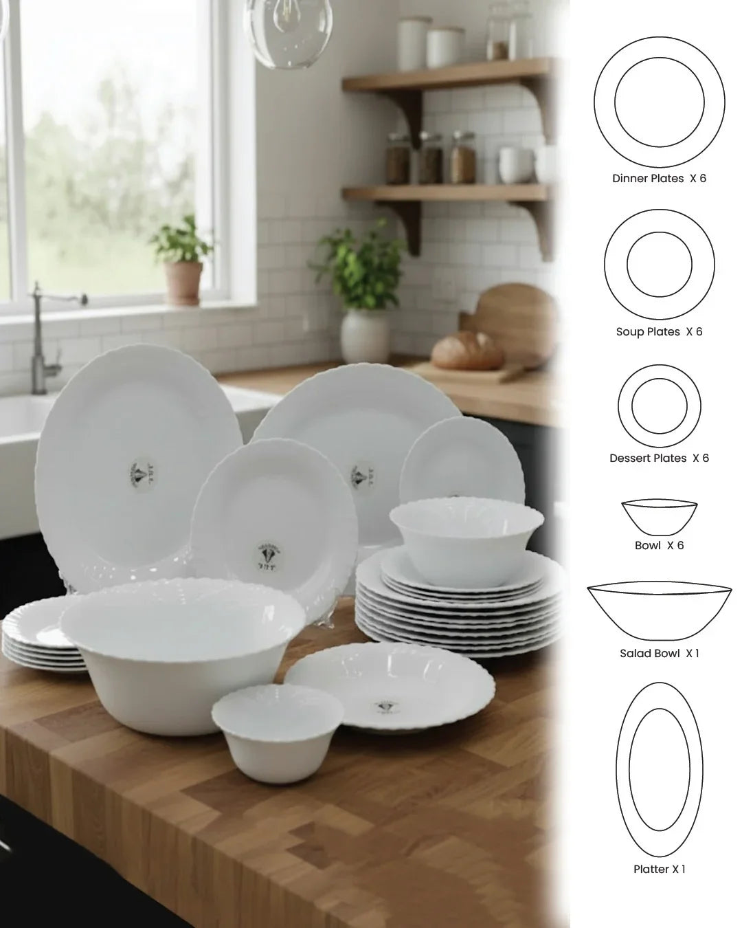 Elegant 26-Piece White Dinnerware Set – Premium Opal Collection