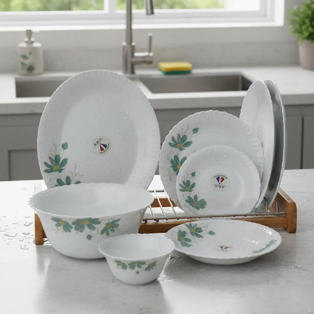 26-Piece Floral White Dinnerware Set – Elegant Opal Tableware for 6