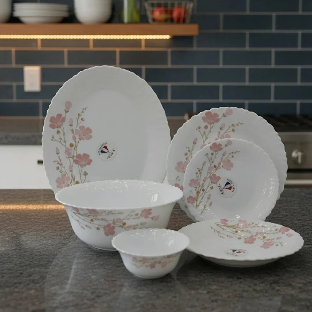 26-Piece Premium Opalware Floral Dinner Set – Elegant & Durable