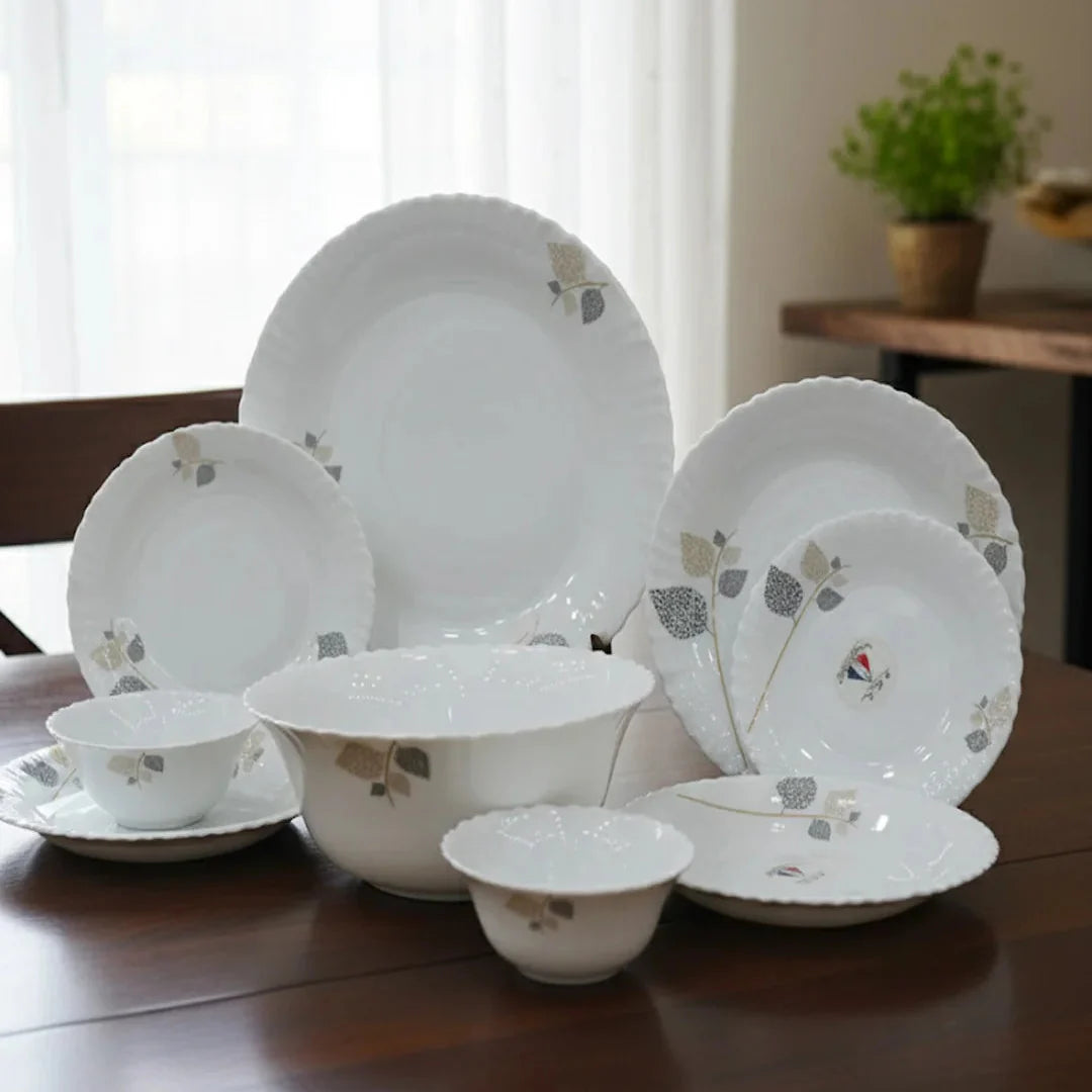 26-Piece Opalware Dinner Set – Elegant Leaf Design