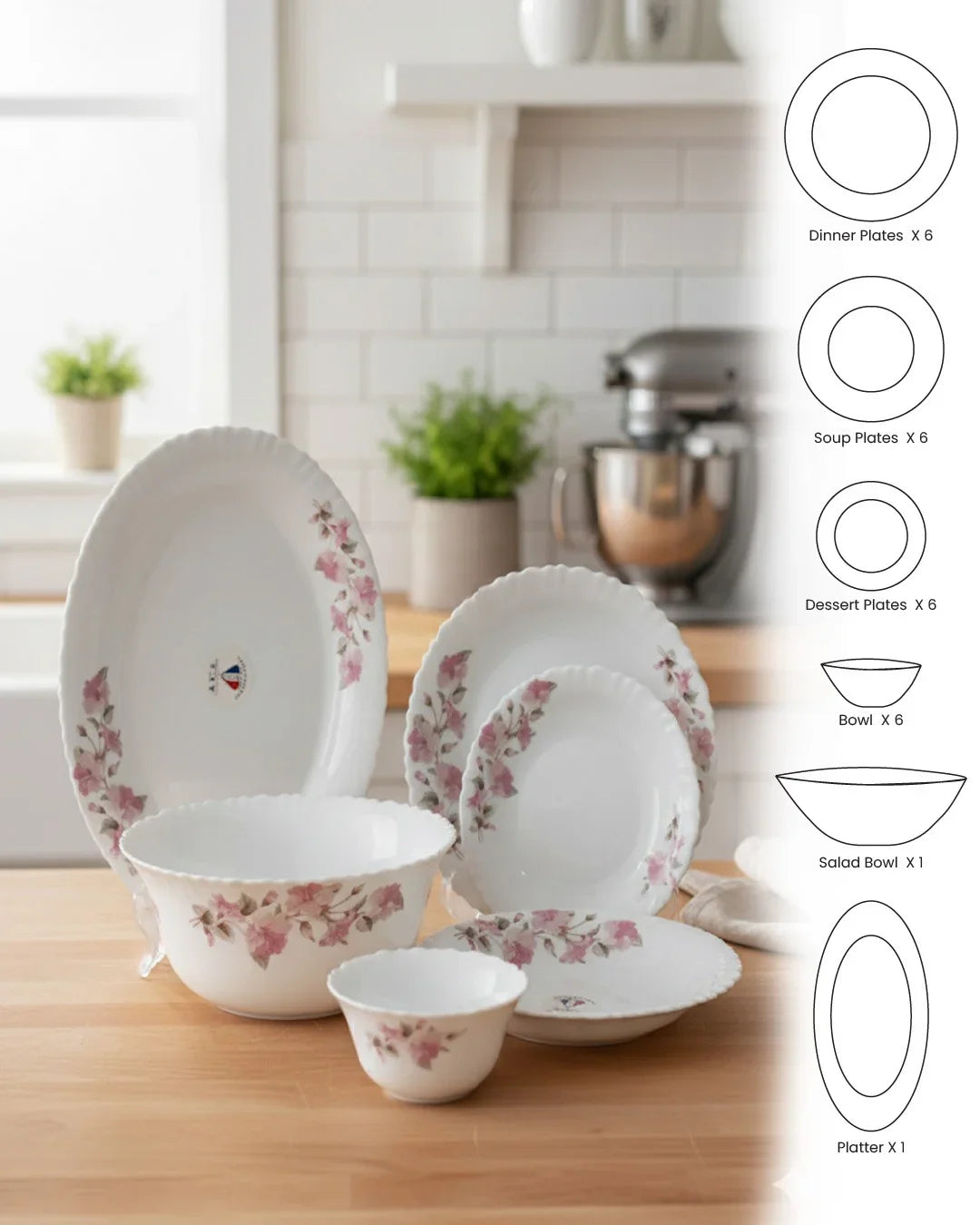 Blossom Charm 26-Piece Opalware Dinner Set