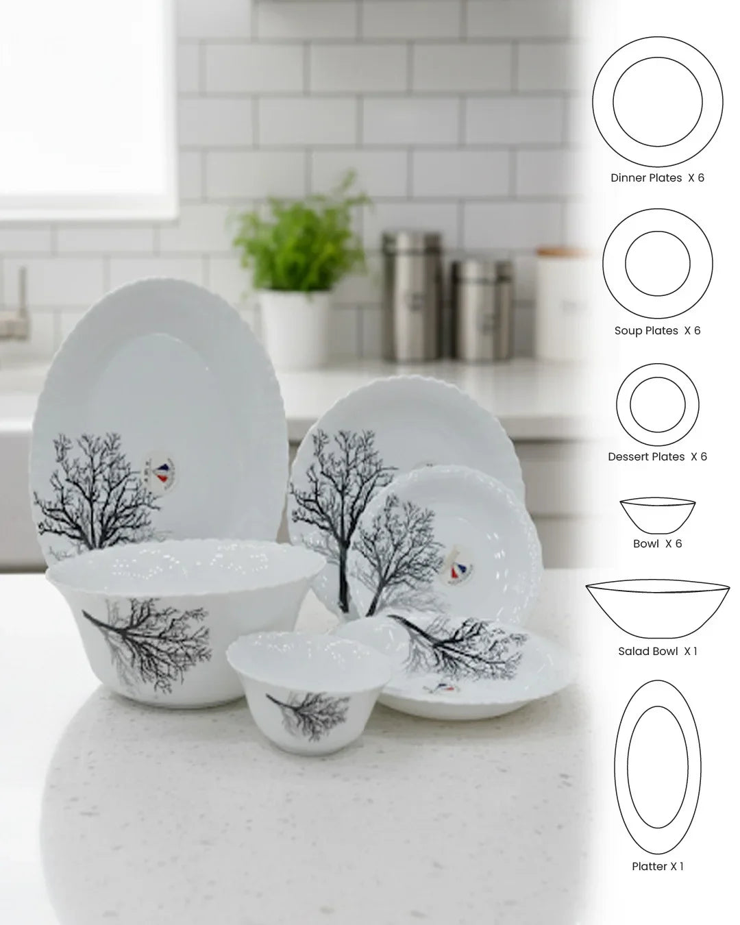 Midnight Tree 26-Piece Opalware Dinner Set