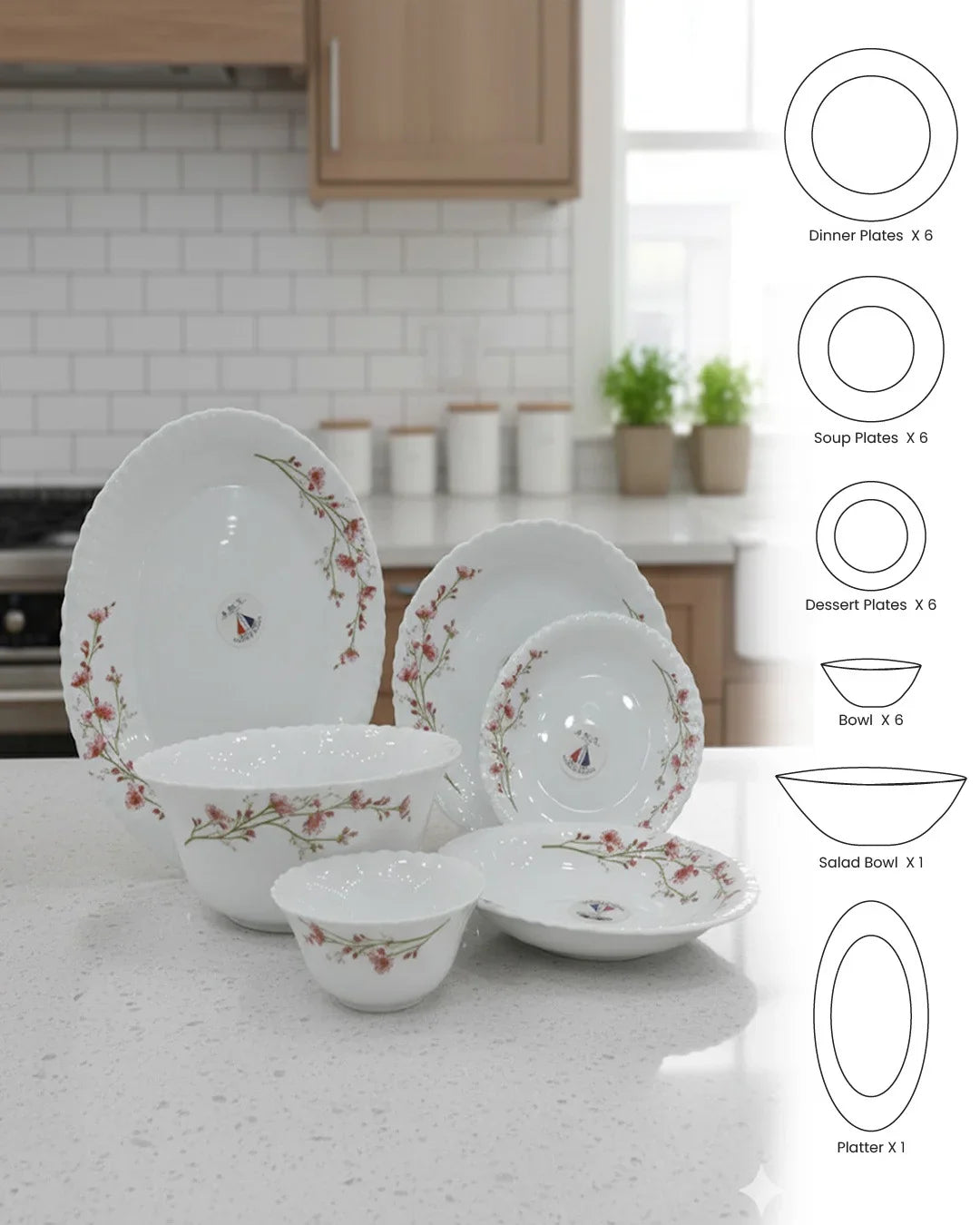 Blossom Breeze 26-Piece Opalware Dinner Set