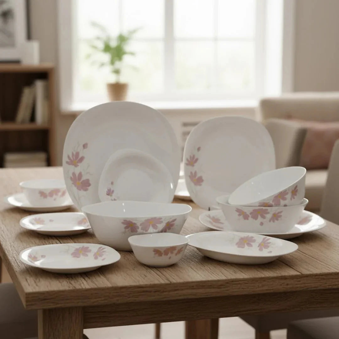 Elegant Floral Square Opal Dinner Set